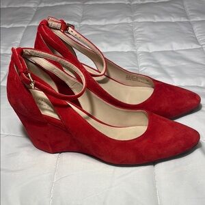 Cole Haan Red Suede (Leather) Lacey Wedge Heels